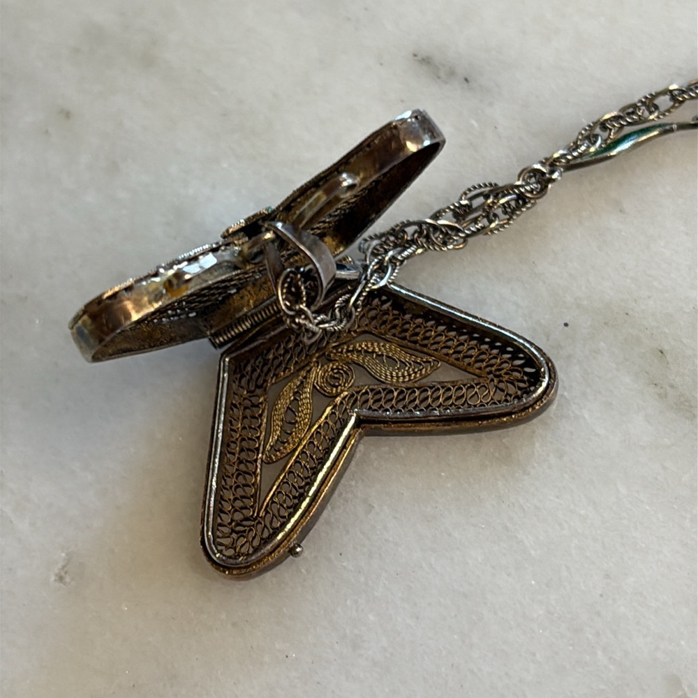 Vintage Chinese Cloisonné butterfly necklace, stamped silver (china) - Picture 6 of 10